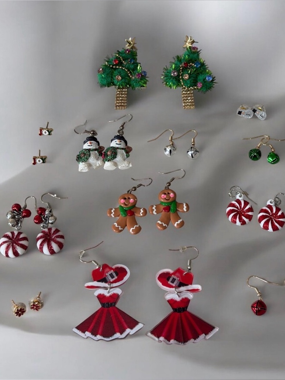 12 Pairs Christmas Earring Bundle Cute/Novelty Gingerbread-Tree-Bells-Studs etc.